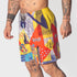 Banbroken Rio CrossFit shorts with yellow and red print, front view